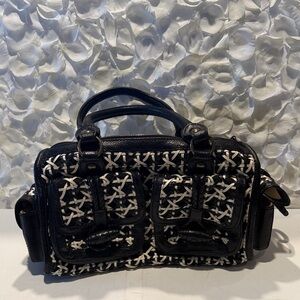 Isabella Fiore Black and White Woven Handbag